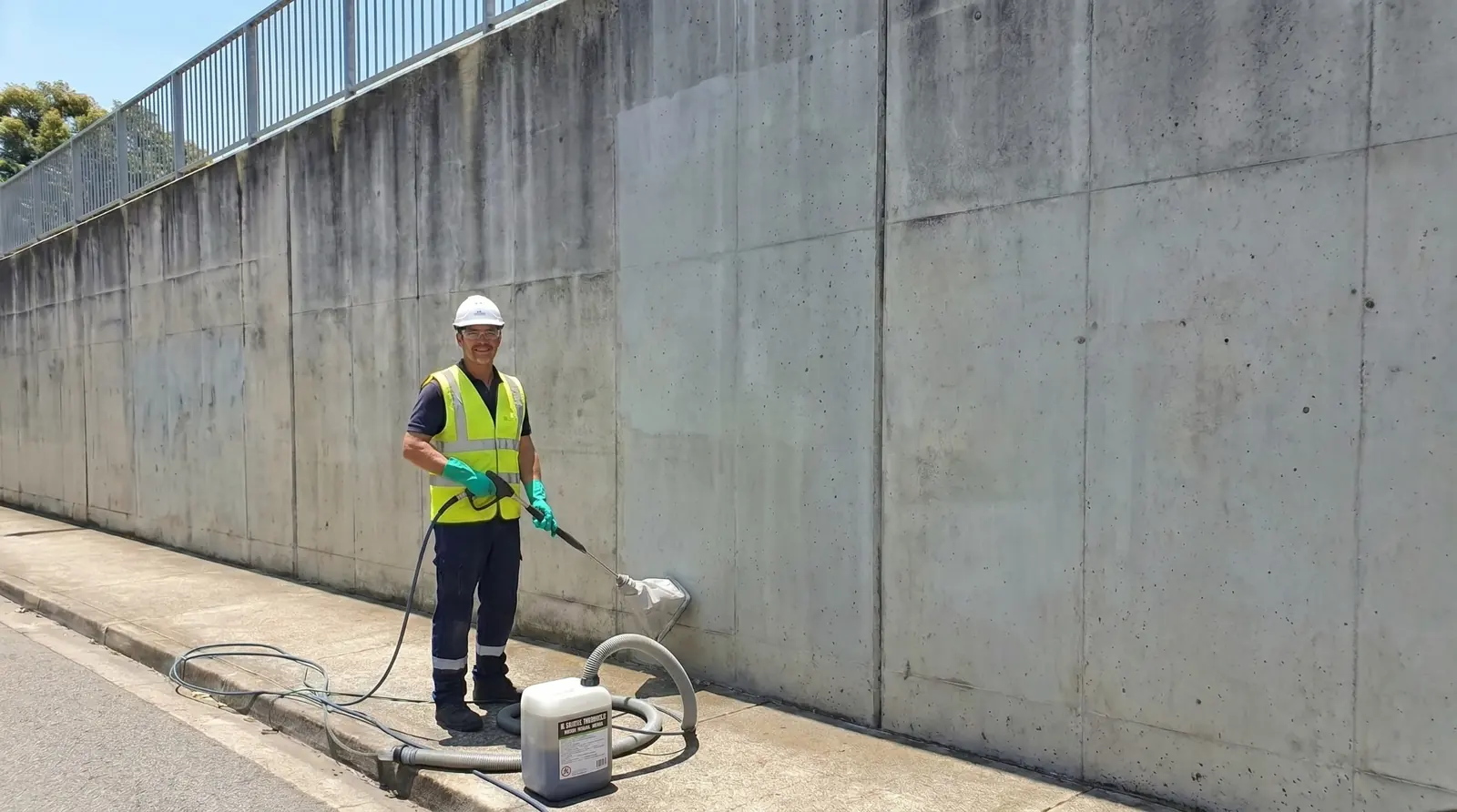 Lavagem comercial e limpeza de parede de concreto